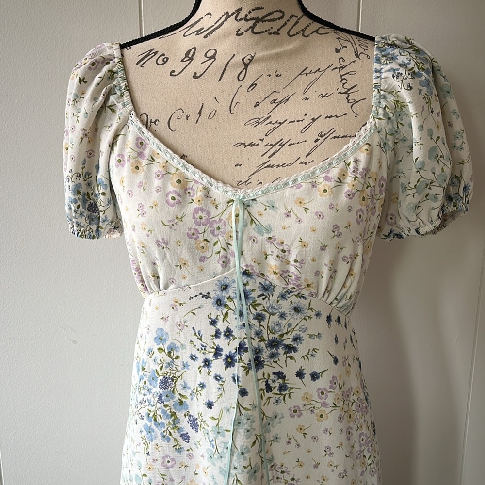 Monteau LA Floral Maxi Babydoll Short Sleeve Dress Size medium Cottagecore Fairy